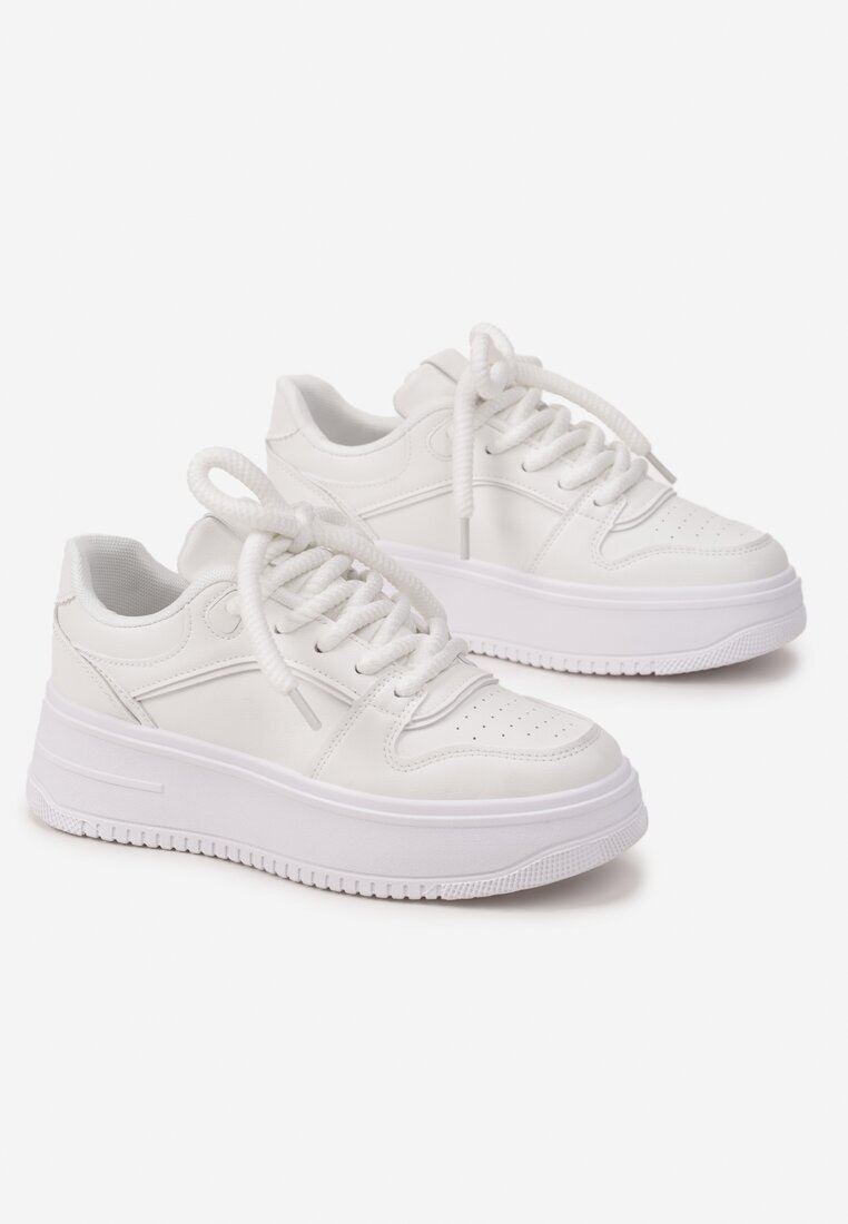 Sneakerși Albi cu șireturi cu platformă cu inserții metalice Arileva