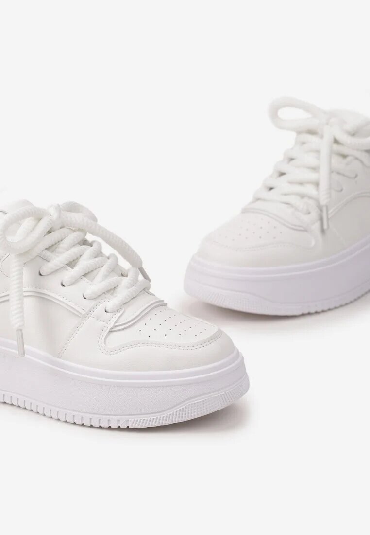  Sneakerși Albi cu șireturi cu platformă cu inserții metalice Arileva