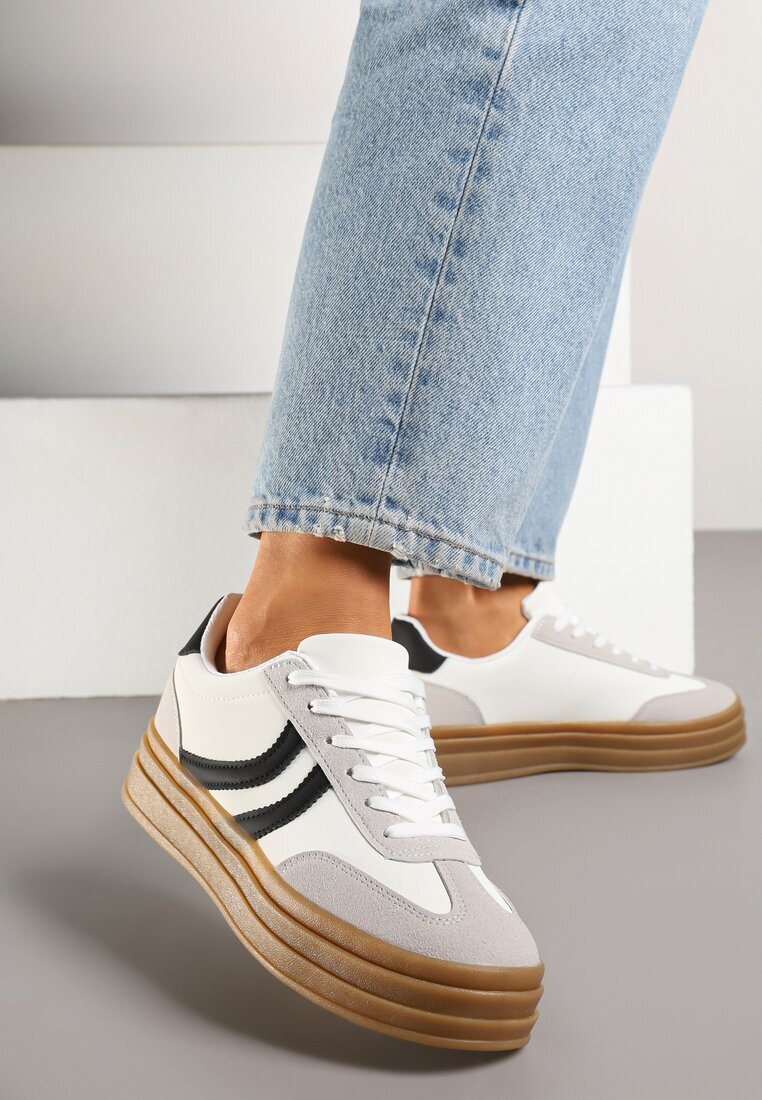  Sneakerși Albi Tip Tenisi Iconici cu Talpă Groasă cu Relief Lisanitea