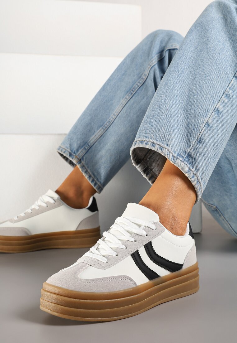  Sneakerși Albi Tip Tenisi Iconici cu Talpă Groasă cu Relief Lisanitea