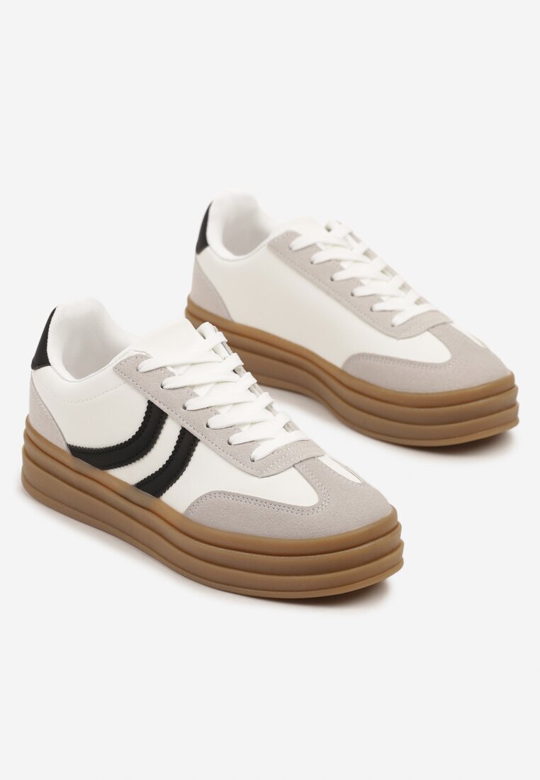  Sneakerși Albi Tip Tenisi Iconici cu Talpă Groasă cu Relief Lisanitea