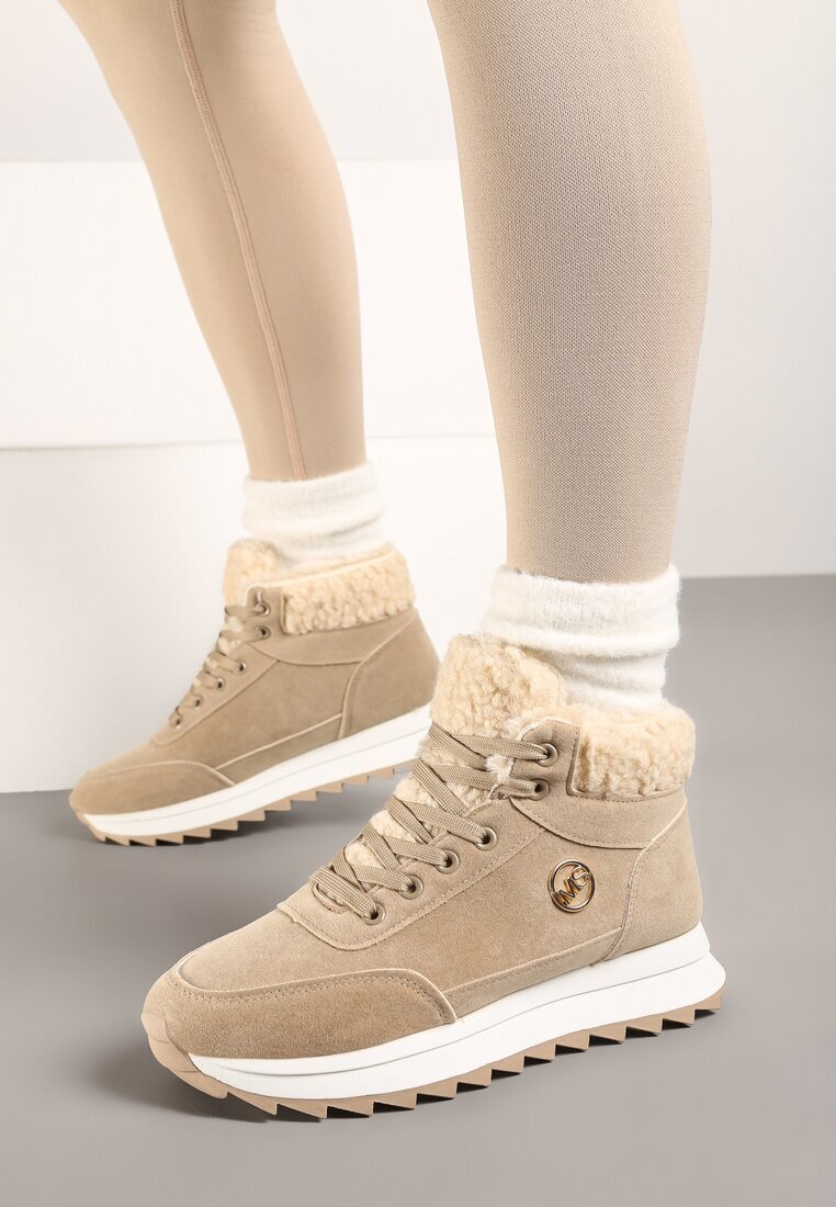  Sneakerși Bej închis De iarnă cu blană artificială Turelia