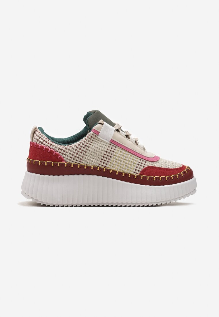  Sneakerși Bordo pe platformă decorați cu inserții din tweed și cu zirconii Eganna