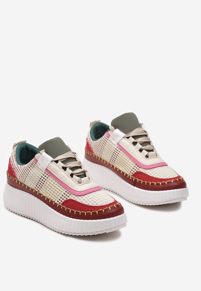  Sneakerși Bordo pe platformă decorați cu inserții din tweed și cu zirconii Eganna