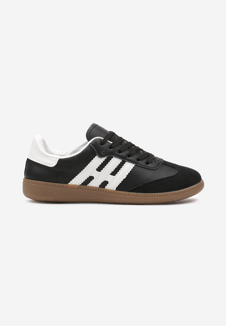  Sneakerși Negru-Alb Casual cu Șireturi cu Talpă Plată și Benzi Laterale Weiara