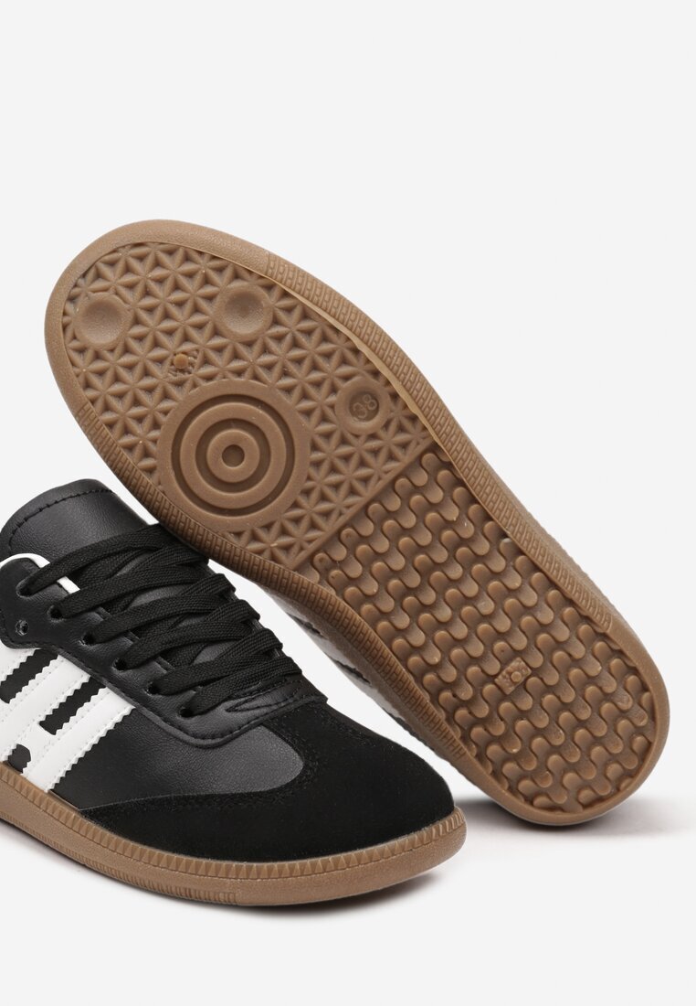  Sneakerși Negru-Alb Casual cu Șireturi cu Talpă Plată și Benzi Laterale Weiara