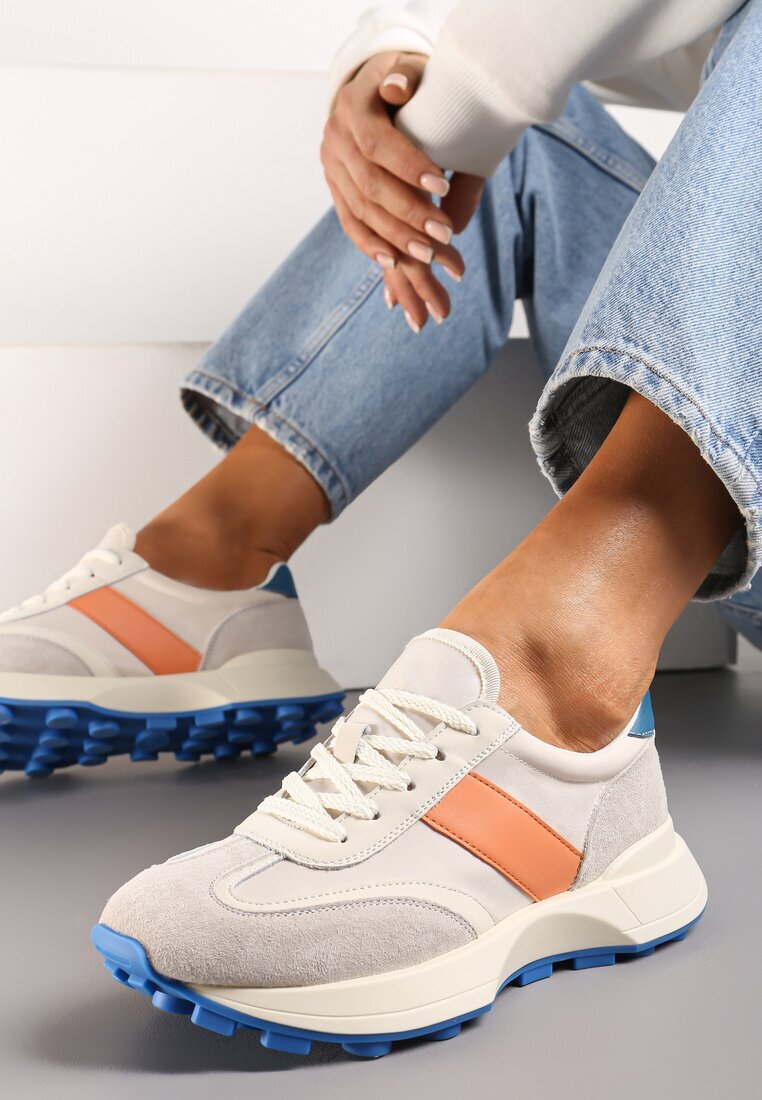  Sneakersi Portocalii din Piele Naturală Decorați cu Inserții din Ecosemis Xanthipe