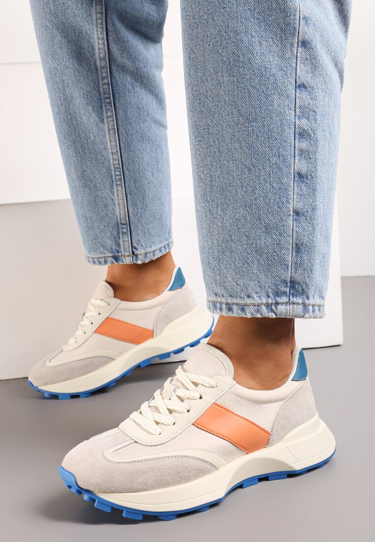  Sneakersi Portocalii din Piele Naturală Decorați cu Inserții din Ecosemis Xanthipe