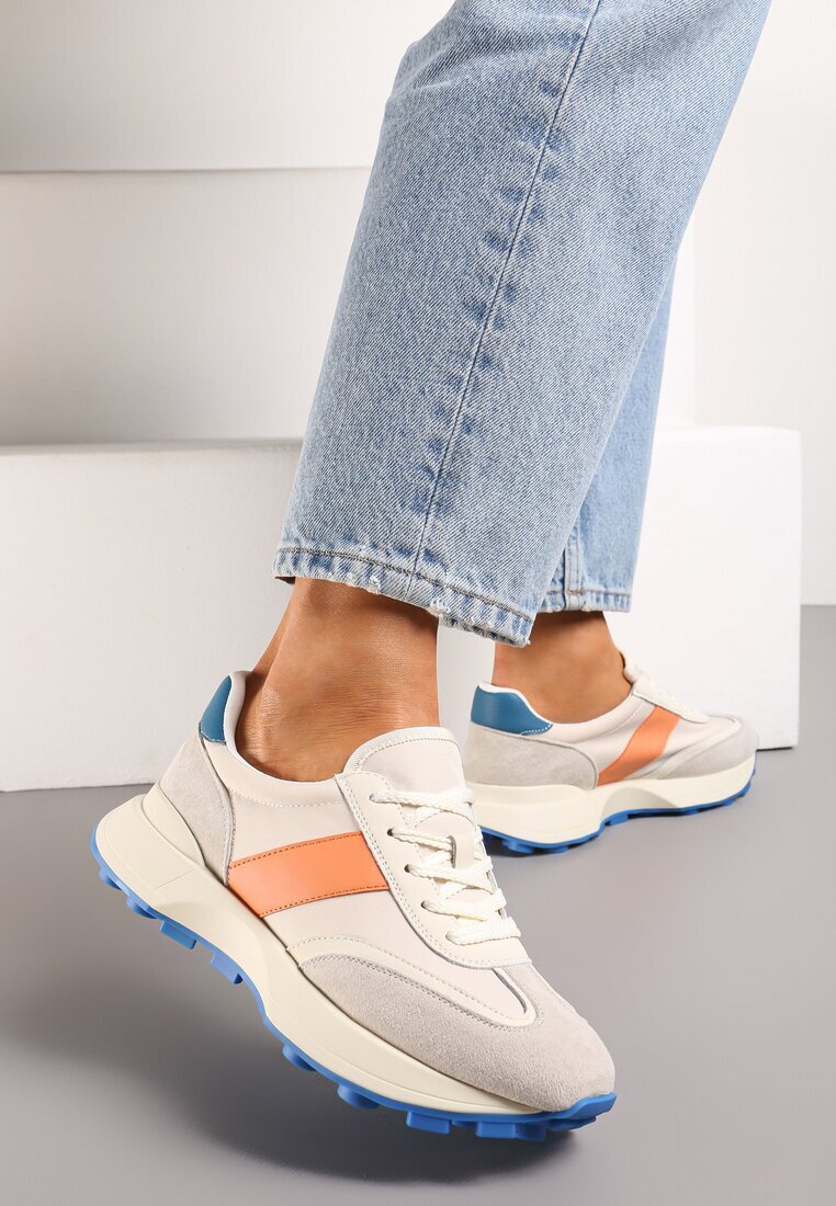  Sneakersi Portocalii din Piele Naturală Decorați cu Inserții din Ecosemis Xanthipe