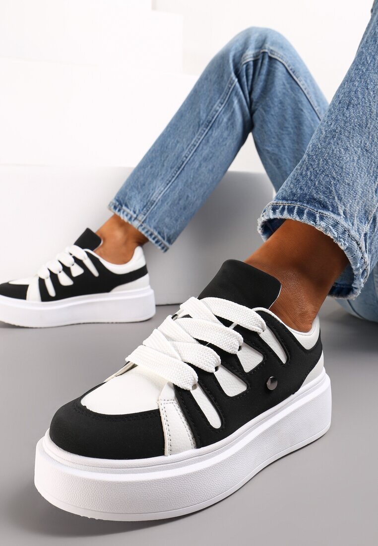  Sneakersy Alb-Negru cu Talpă Groasă Joase Alisis