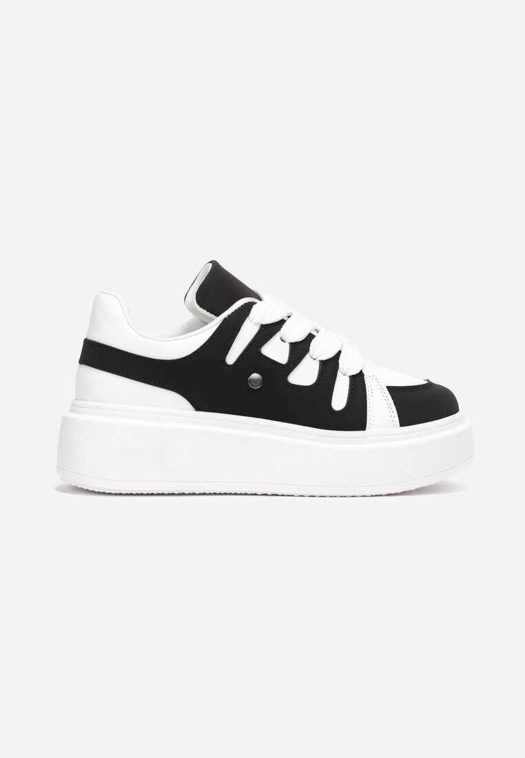  Sneakersy Alb-Negru cu Talpă Groasă Joase Alisis