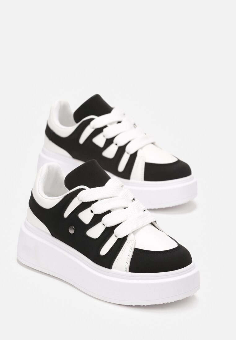  Sneakersy Alb-Negru cu Talpă Groasă Joase Alisis
