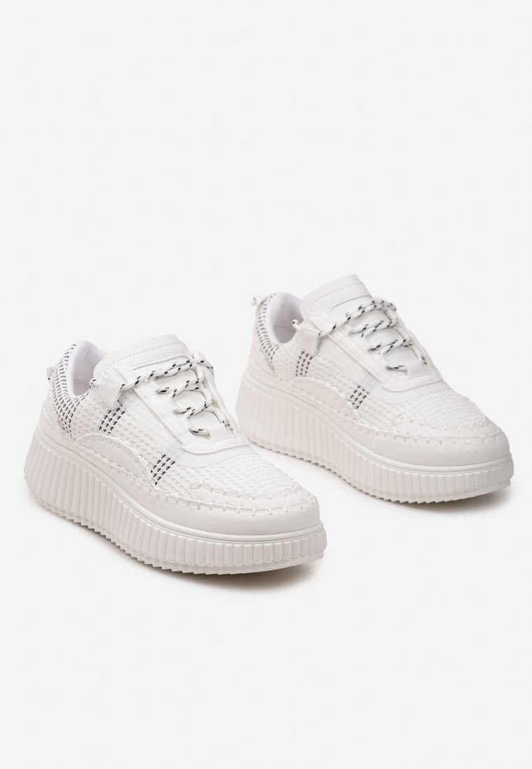  Sneakersy Albe Casual cu Șireturi pe Talpă Groasă Modelată Aniata