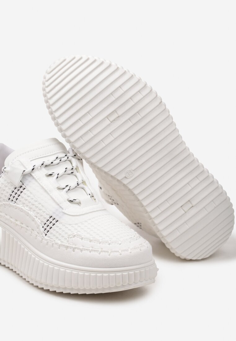  Sneakersy Albe Casual cu Șireturi pe Talpă Groasă Modelată Aniata