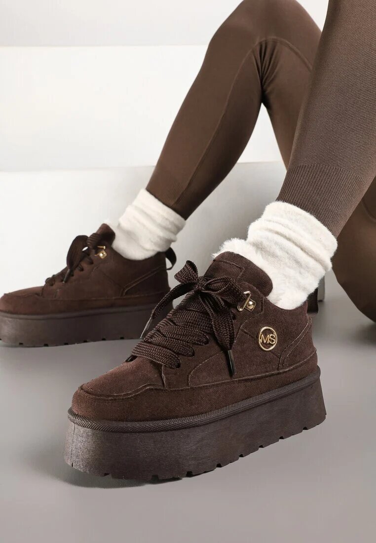  Sneakersy Maro din Piele întoarsă ecologică cu Talpă Groasă Căptușiți cu Blană Senavel