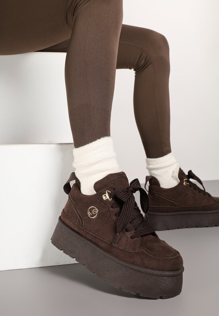  Sneakersy Maro din Piele întoarsă ecologică cu Talpă Groasă Căptușiți cu Blană Senavel