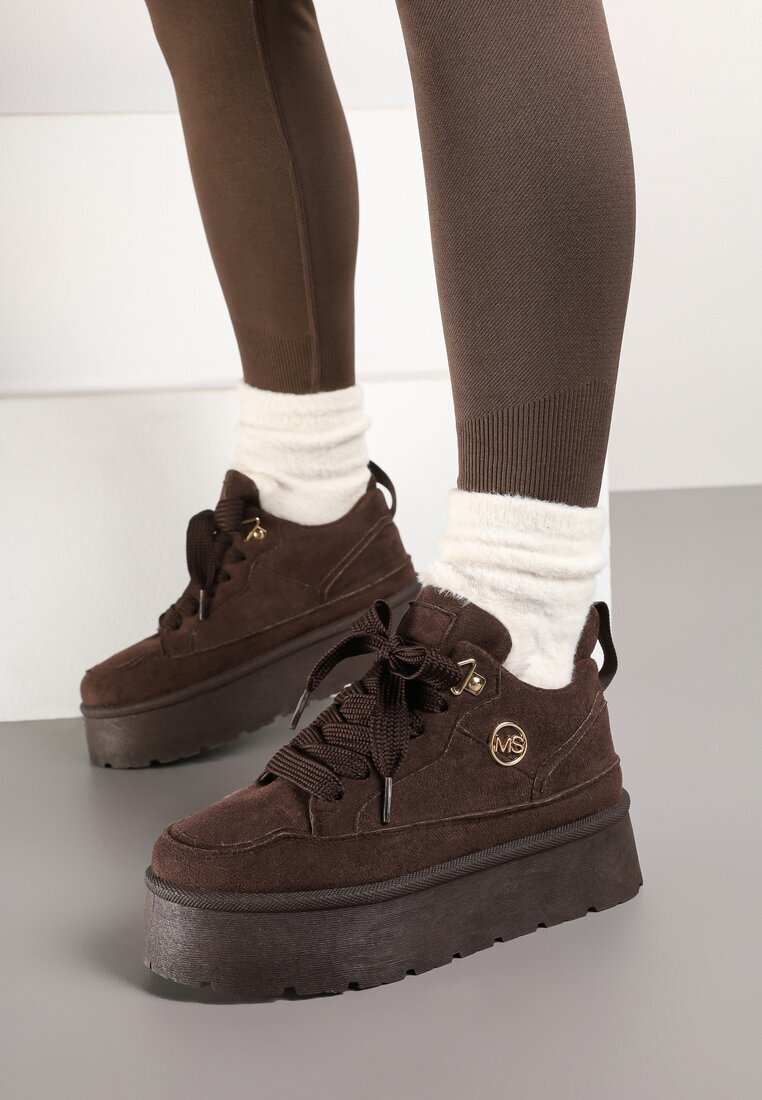  Sneakersy Maro din Piele întoarsă ecologică cu Talpă Groasă Căptușiți cu Blană Senavel