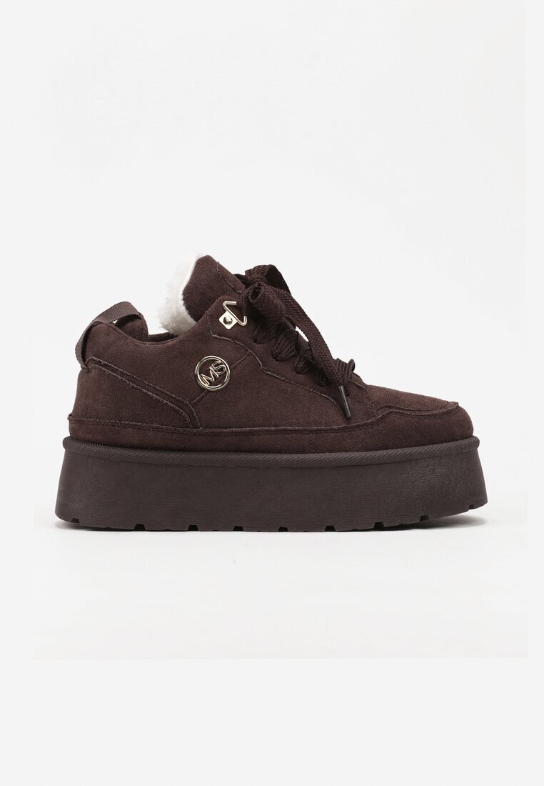  Sneakersy Maro din Piele întoarsă ecologică cu Talpă Groasă Căptușiți cu Blană Senavel