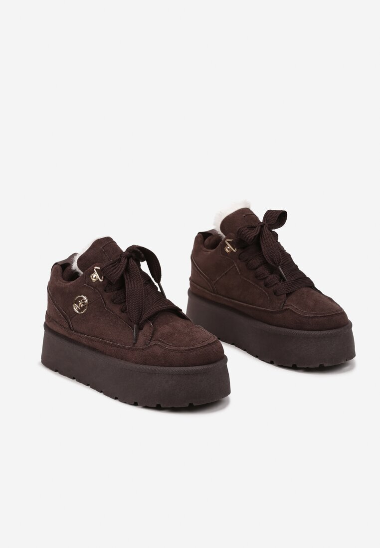  Sneakersy Maro din Piele întoarsă ecologică cu Talpă Groasă Căptușiți cu Blană Senavel