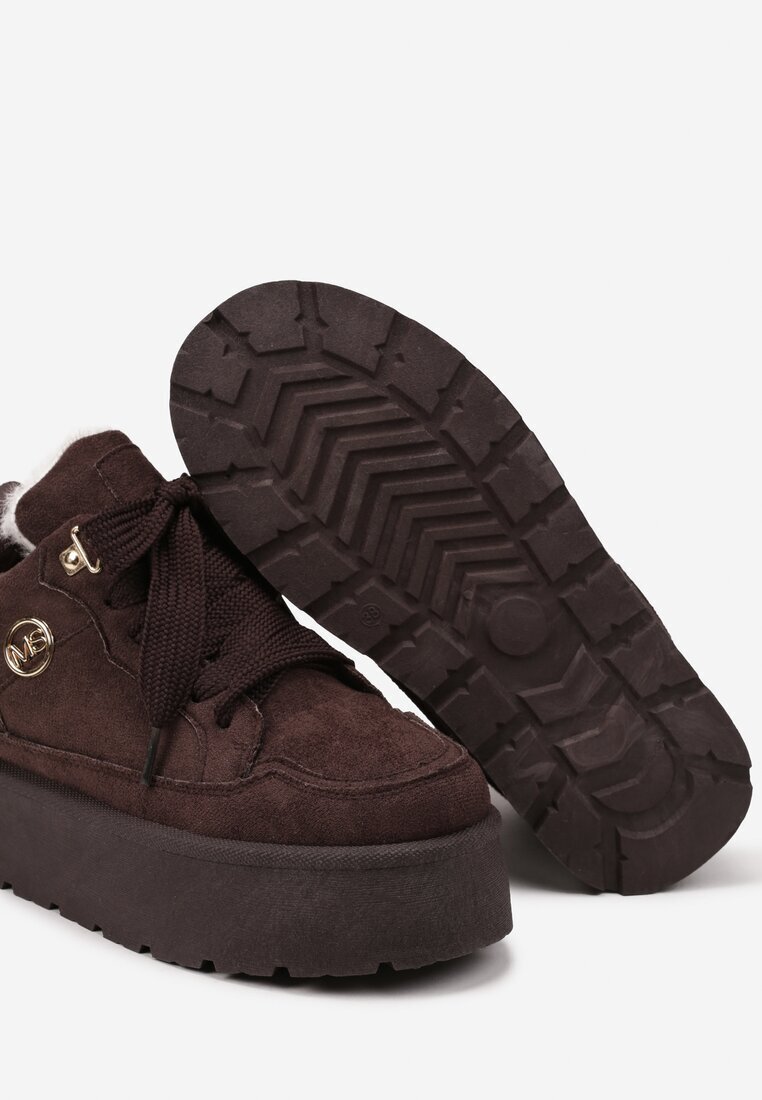  Sneakersy Maro din Piele întoarsă ecologică cu Talpă Groasă Căptușiți cu Blană Senavel