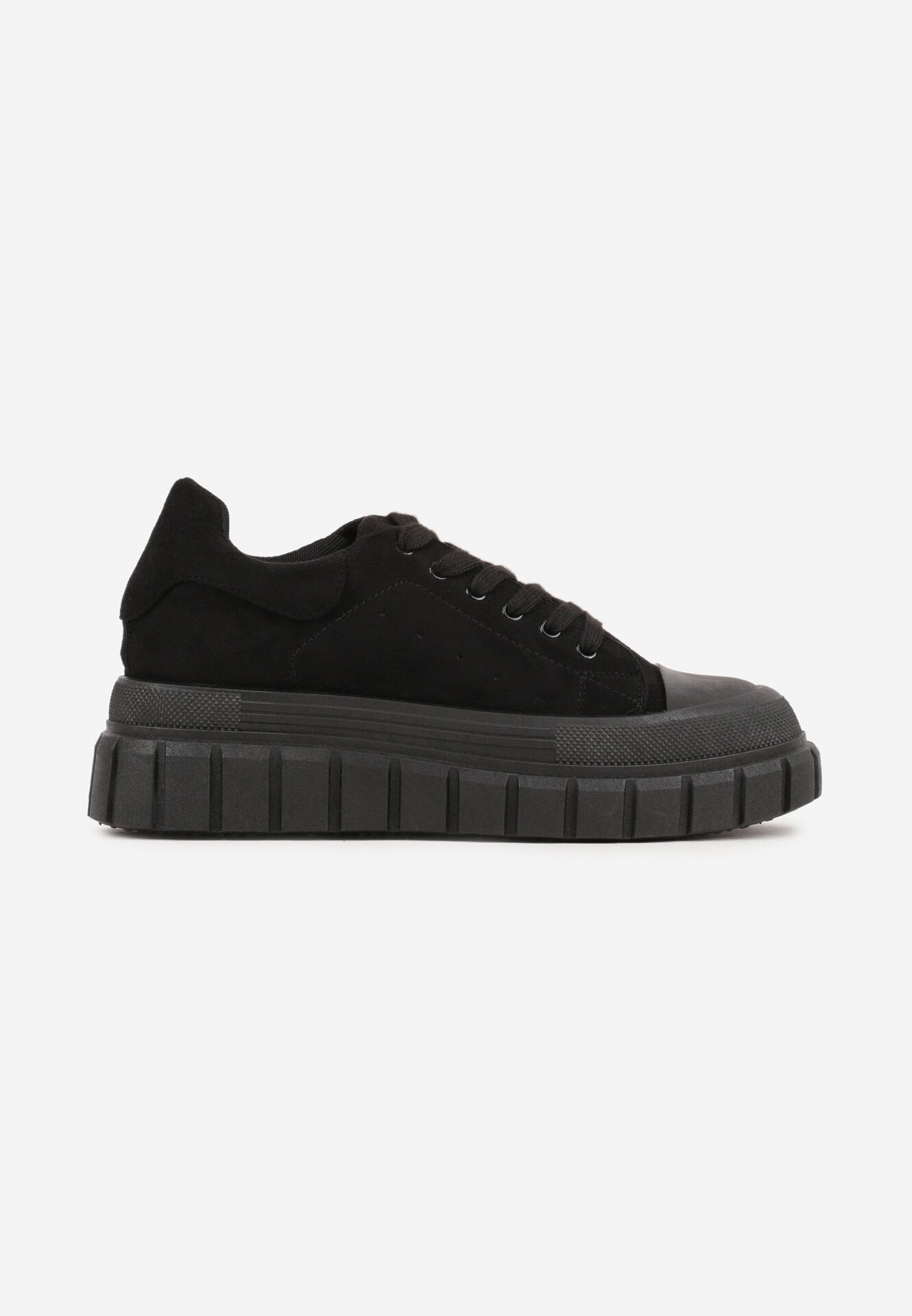  Sneakersy Negre Vices pe Platformă cu Embosare Decorați cu Perforații Leaniael
