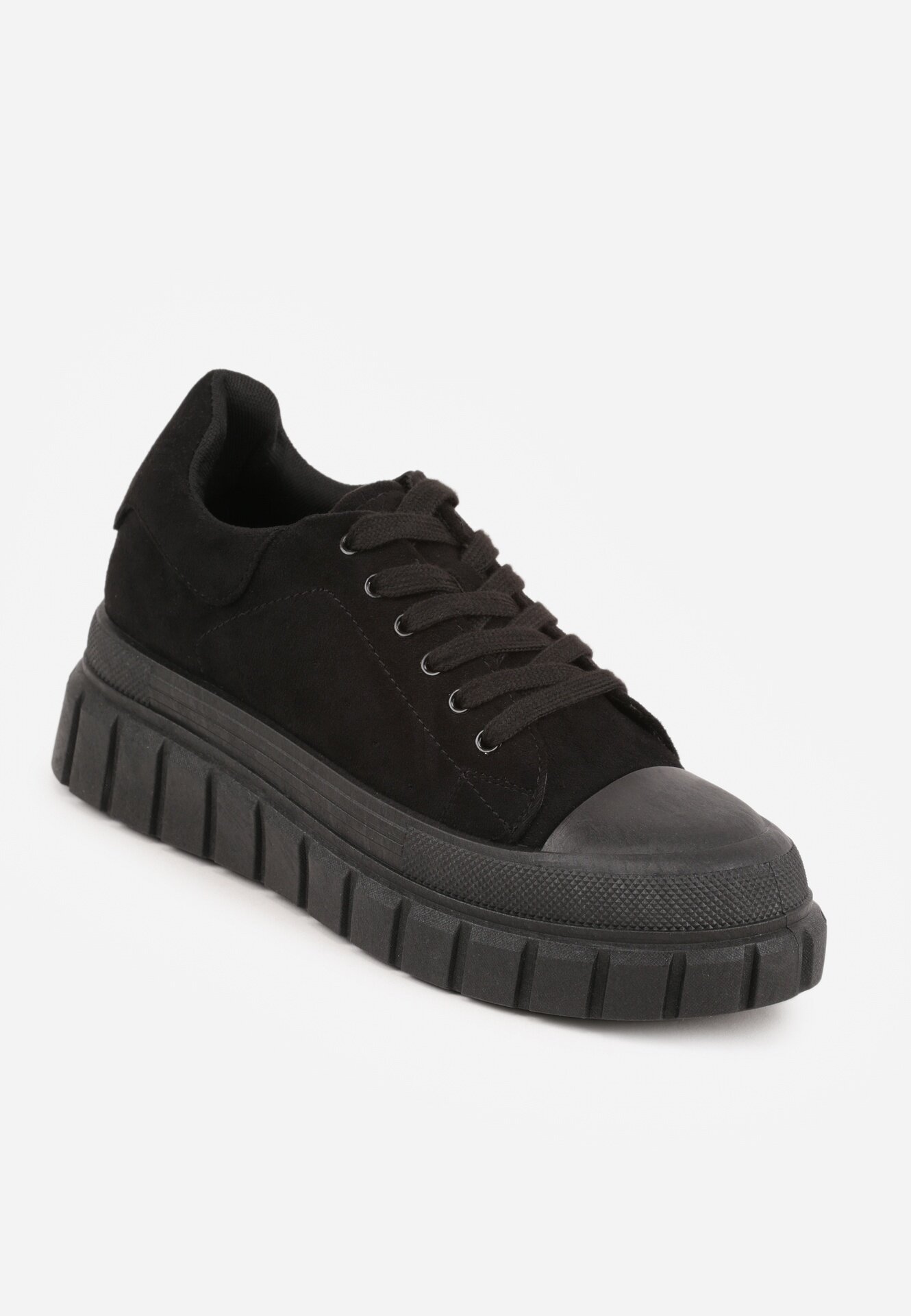  Sneakersy Negre Vices pe Platformă cu Embosare Decorați cu Perforații Leaniael
