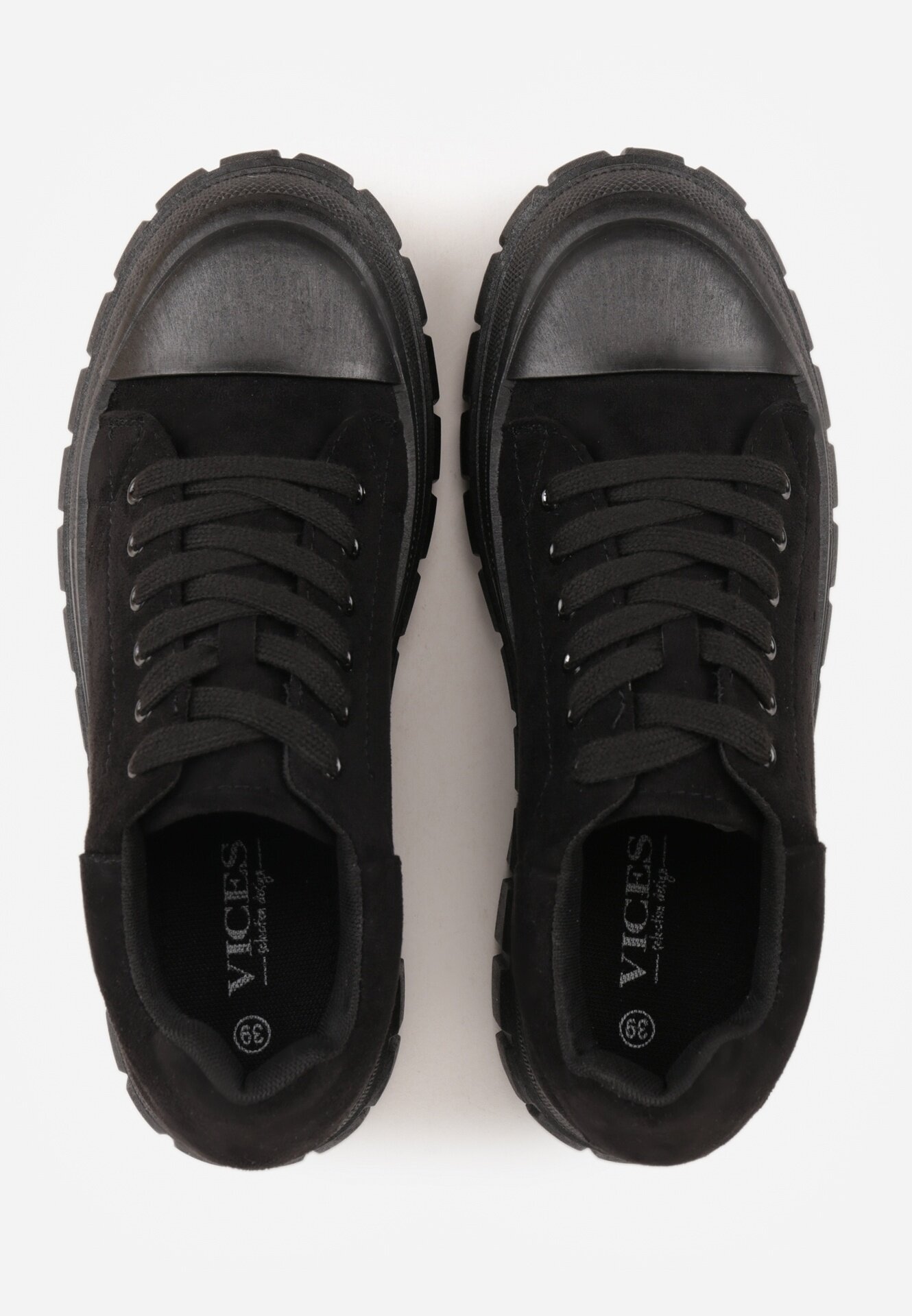  Sneakersy Negre Vices pe Platformă cu Embosare Decorați cu Perforații Leaniael