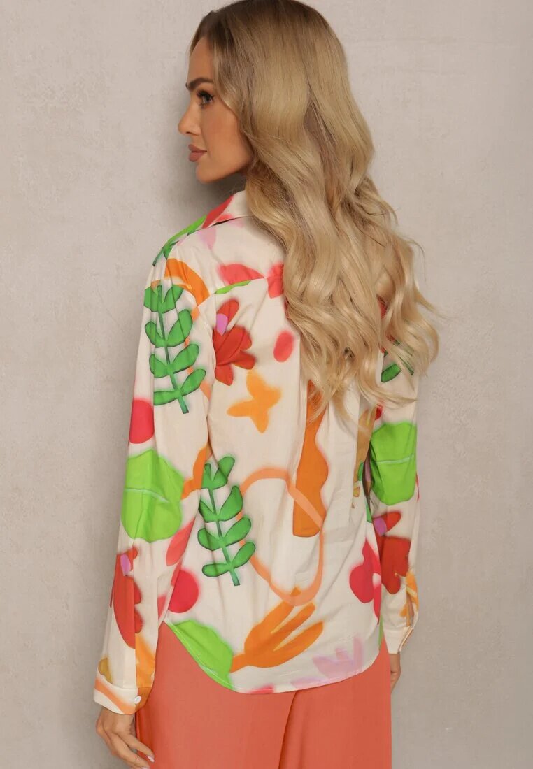 sophyline Cămașă Bej-Verde de bumbac cu Model Abstract Bellanight