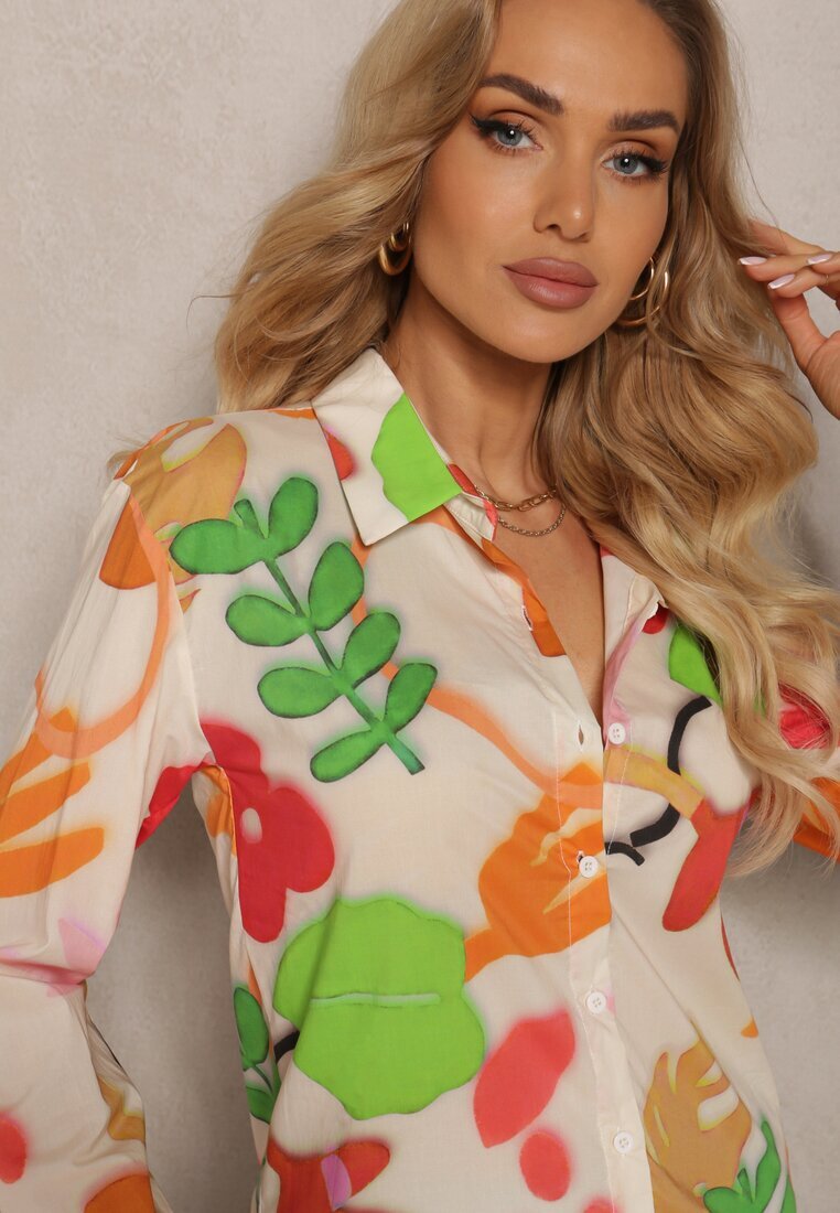 sophyline Cămașă Bej-Verde de bumbac cu Model Abstract Bellanight