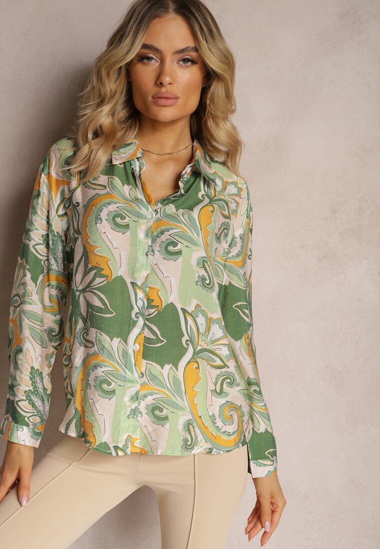 sophyline Cămașă Clasică Verde cu Print Abstract Hastar