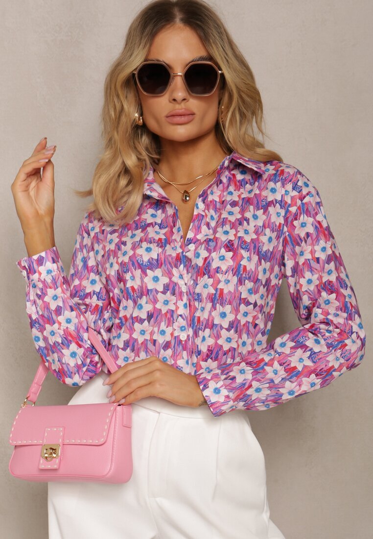 sophyline Cămașă Fucsia din Bumbac cu Imprimeu Floral și Mânecă Lungă Ritapeva