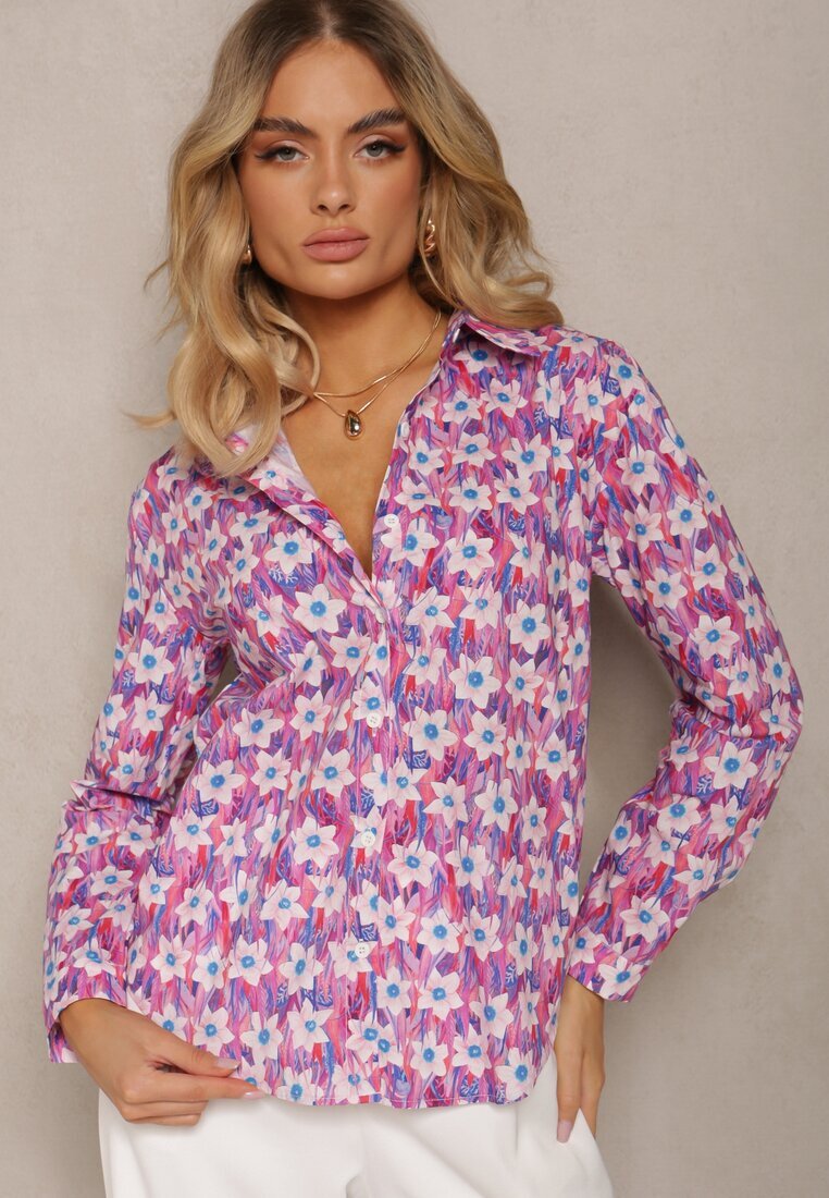 sophyline Cămașă Fucsia din Bumbac cu Imprimeu Floral și Mânecă Lungă Ritapeva