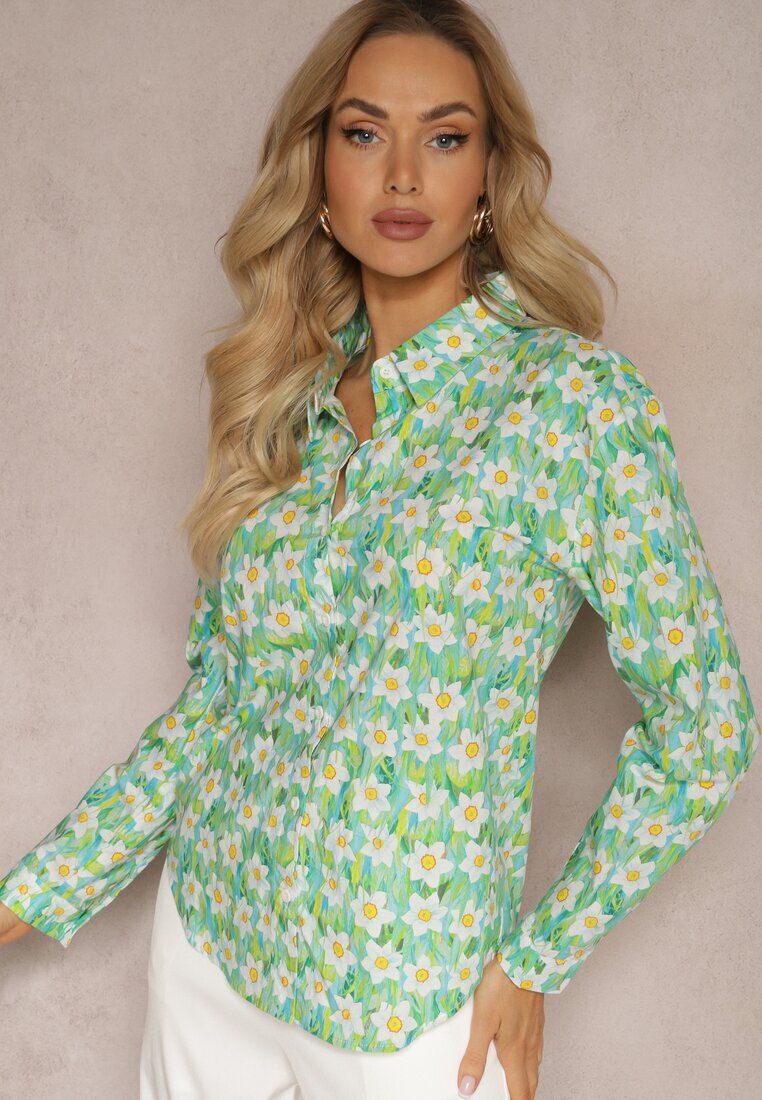 sophyline Cămașă Verde din Bumbac cu Imprimeu Floral și Mânecă Lungă Ritapeva