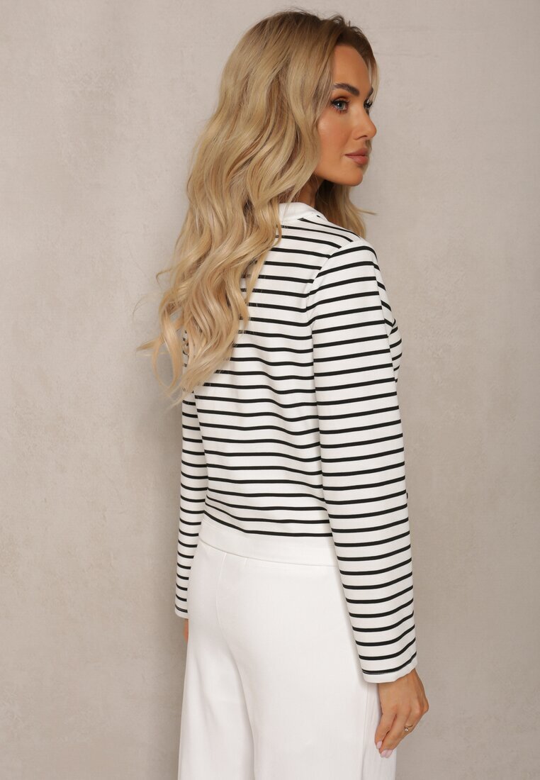 sophyline Cardigan Alb Clasic cu Nasturi Metalici cu Dungi Praivea