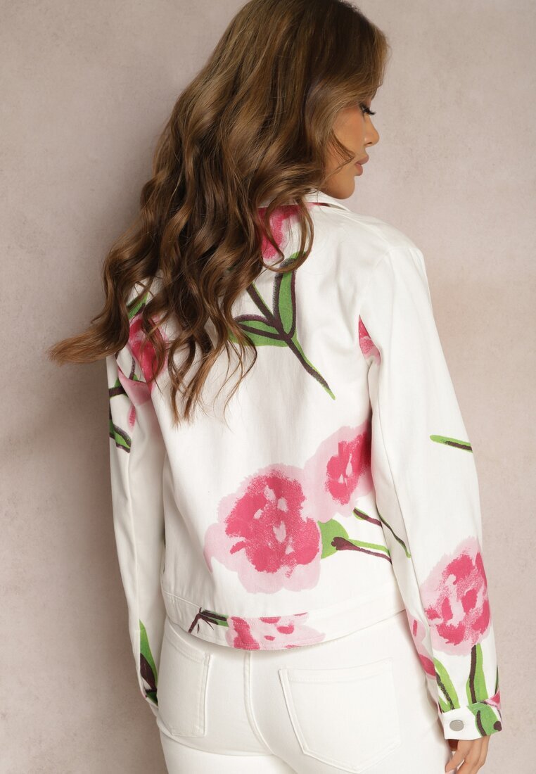 sophyline Jachetă Denim Bej-Roz din Bumbac cu Imprimeu Floral Arielapa