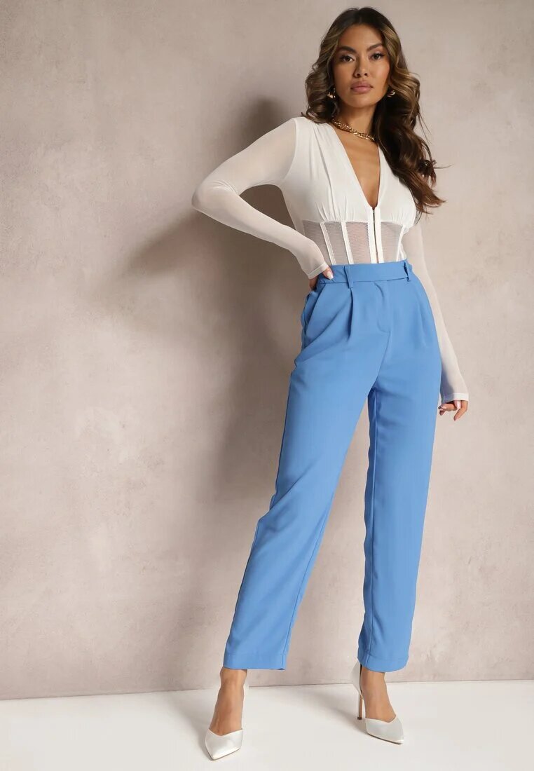 sophyline Pantaloni albaștri cu talie înaltă cu elastic în talie și croială dreaptă Brenissa