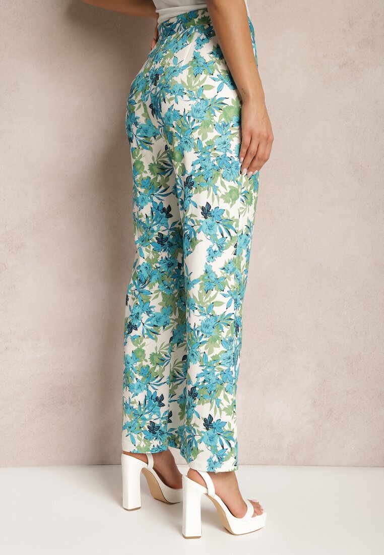 sophyline Pantaloni Albastru-Alb cu imprimeu floral talie înaltă și picior larg Lastaria