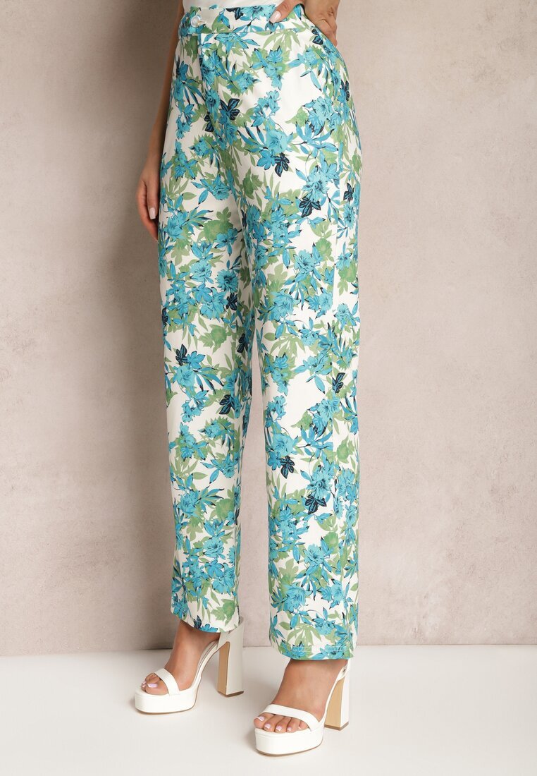 sophyline Pantaloni Albastru-Alb cu imprimeu floral talie înaltă și picior larg Lastaria