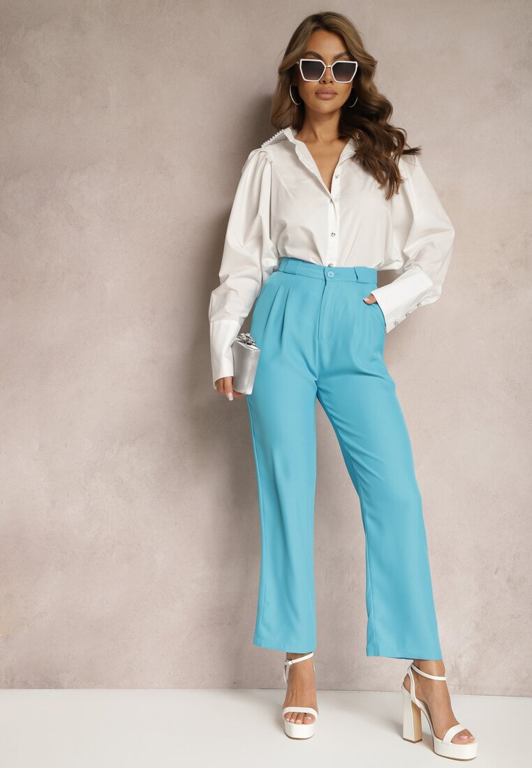 sophyline Pantaloni Eleganti Albastri cu Fermoar Andantino