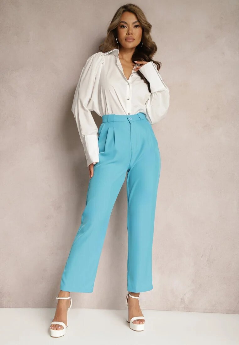 sophyline Pantaloni Eleganti Albastri cu Fermoar Andantino