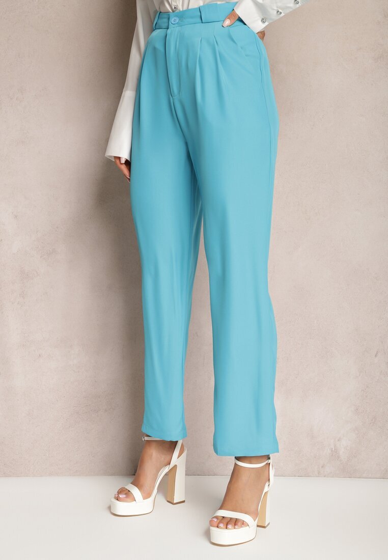 sophyline Pantaloni Eleganti Albastri cu Fermoar Andantino