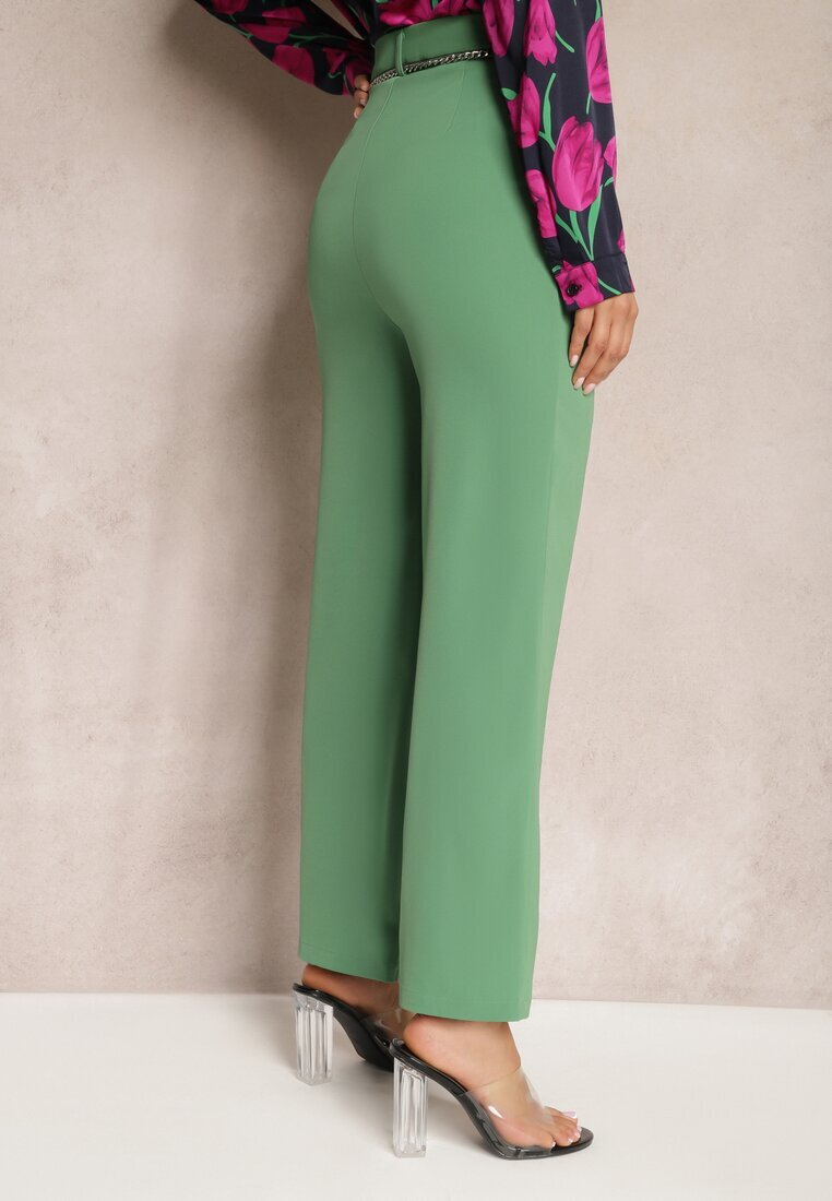 sophyline Pantaloni Eleganti Verzi cu craci evazati finisati cu un lant decorativ in talie Hamophona