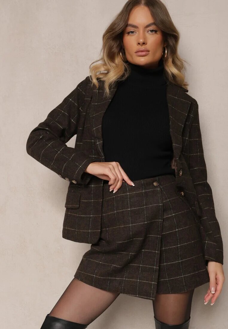 sophyline Pantaloni scurți Fustă Maro în carouri cu pliu Enallin