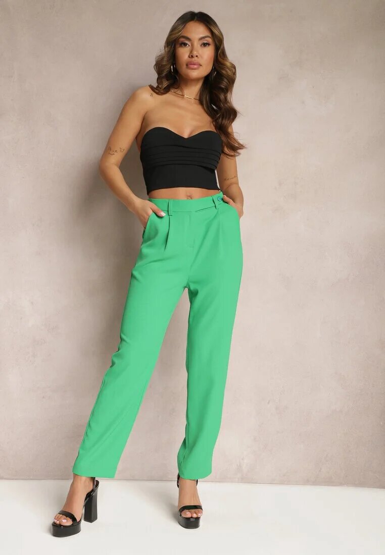 sophyline Pantaloni Verzi High Waist cu elastic în talie și craci drepți Brenissa