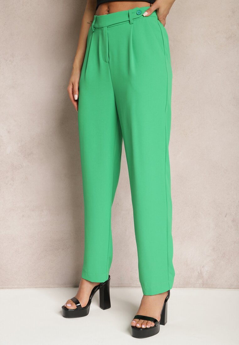 sophyline Pantaloni Verzi High Waist cu elastic în talie și craci drepți Brenissa