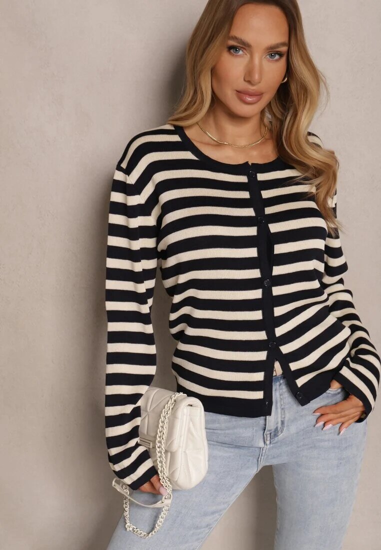 sophyline paris Cardigan Bleumarin cu Viscoză cu Croi Clasic cu Dungi Nolreis