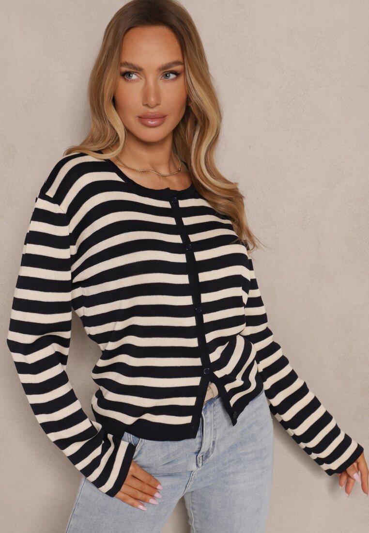 sophyline paris Cardigan Bleumarin cu Viscoză cu Croi Clasic cu Dungi Nolreis
