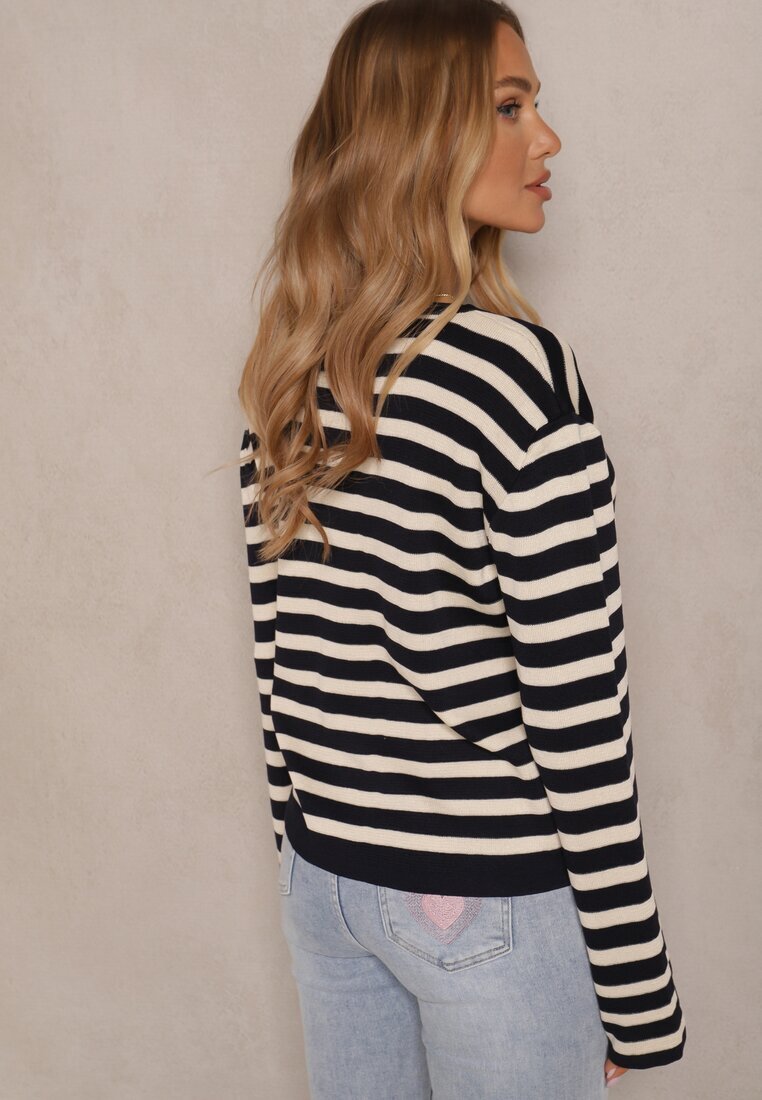 sophyline paris Cardigan Bleumarin cu Viscoză cu Croi Clasic cu Dungi Nolreis