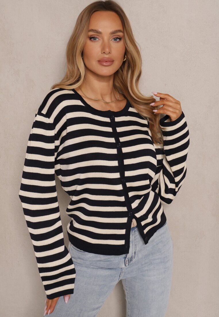 sophyline paris Cardigan Bleumarin cu Viscoză cu Croi Clasic cu Dungi Nolreis
