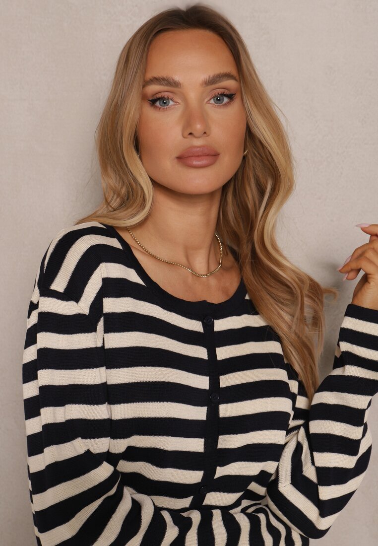 sophyline paris Cardigan Bleumarin cu Viscoză cu Croi Clasic cu Dungi Nolreis